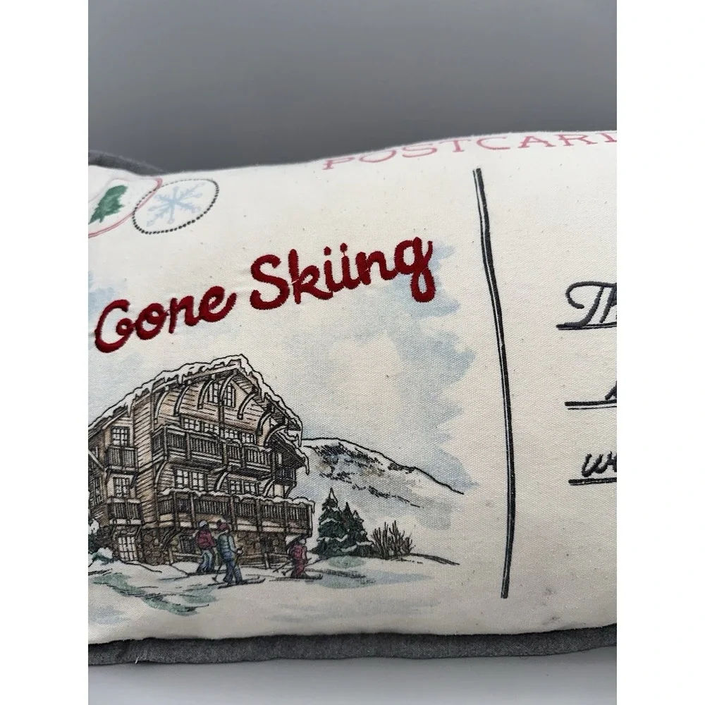 Aspen & Pine Ski Postcard Lumbar Pillow Cabin Lodge Winter Decor